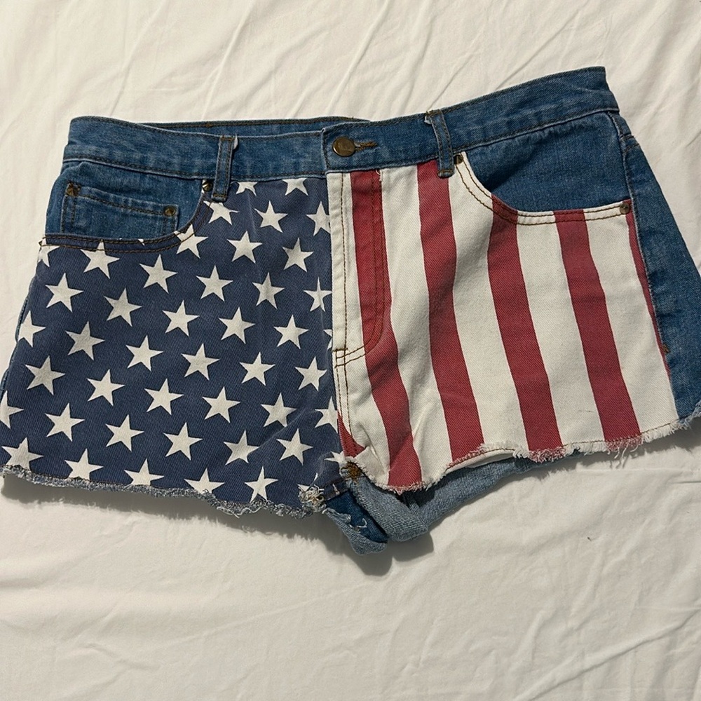 EUC American flag denim shorts